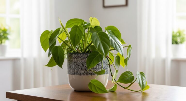 a healthy philodendron plant displayed in a bright modern living room, for philodendron brasil