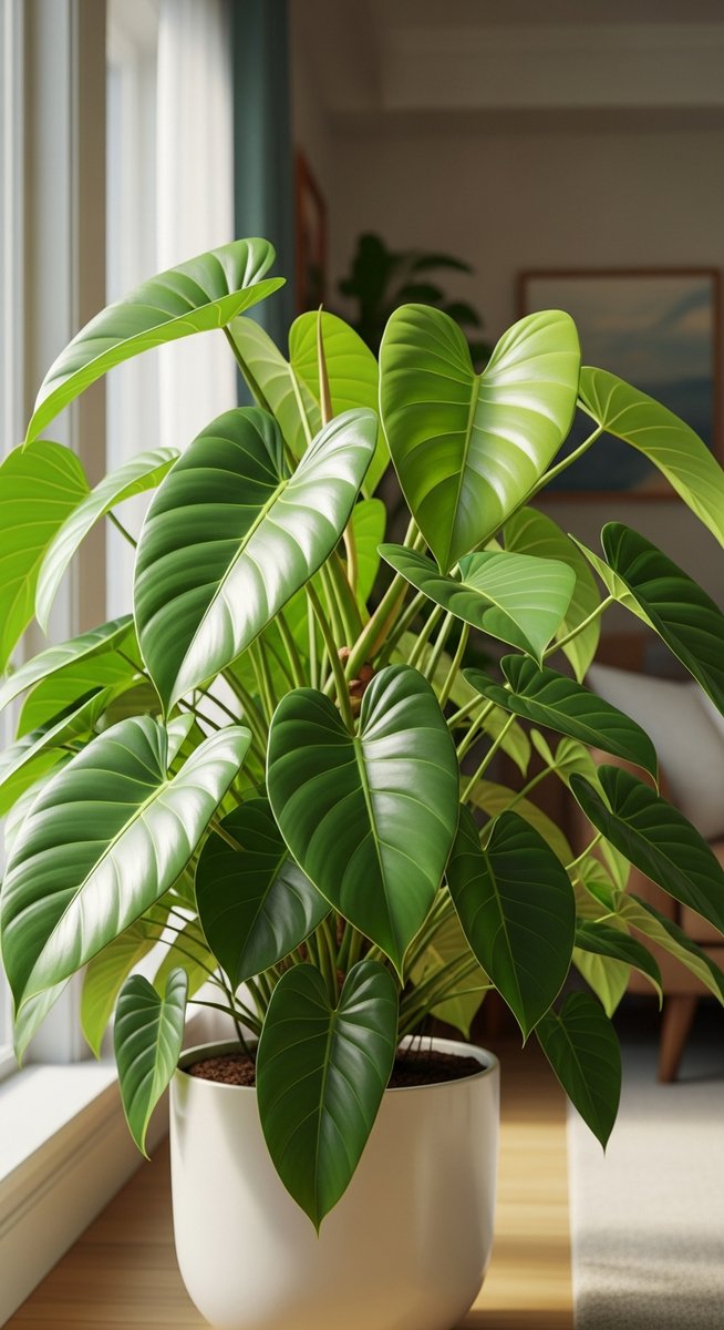 a philodendron plant showing lush healthy growth after fertilizing, for philodendron fertilizer