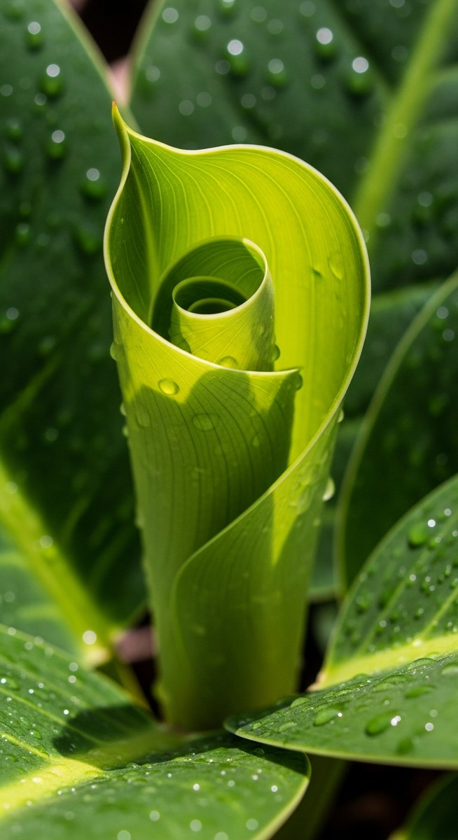 close-up of curling philodendron leaves showing the inward curl shape