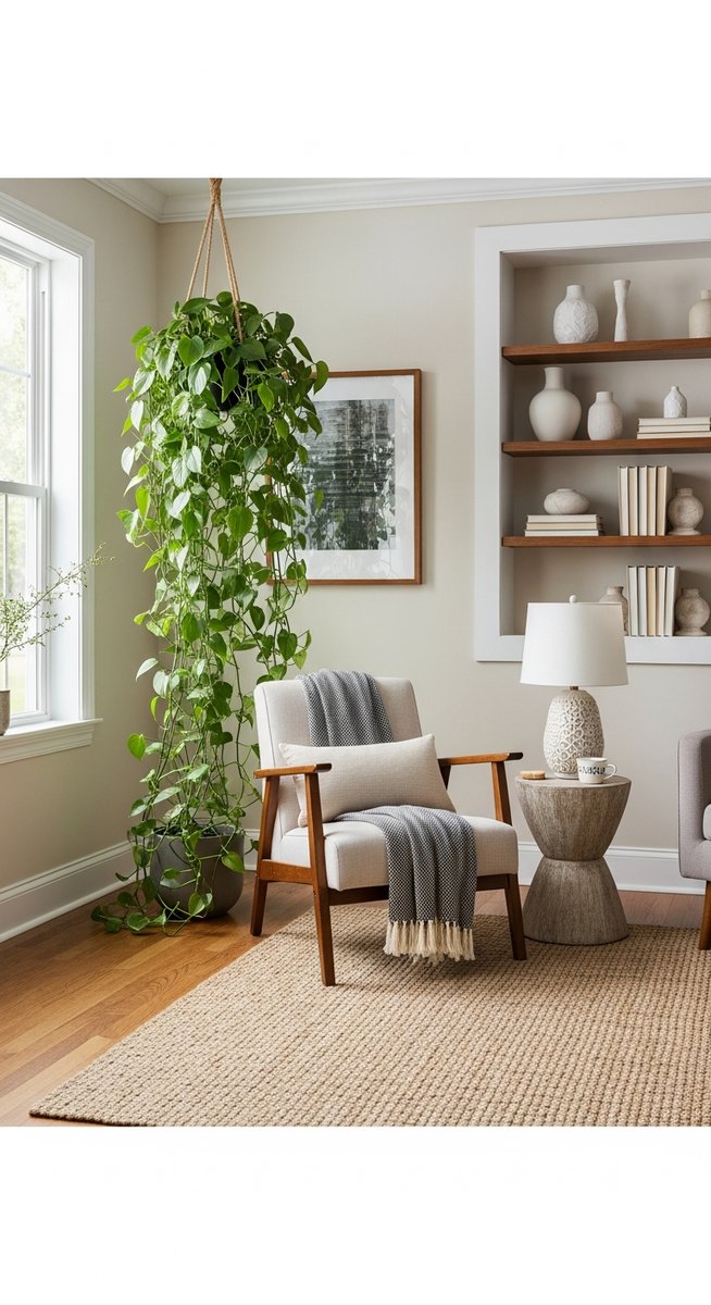 a large thriving philodendron plant as a living room focal point, for philodendron not growing