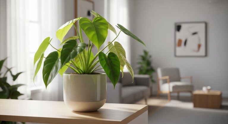 a healthy philodendron plant displayed in a bright modern living room, for philodendron not growing