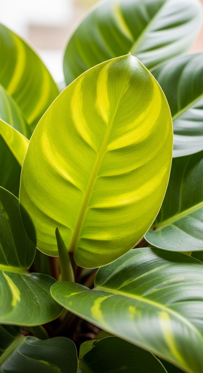 close-up of healthy philodendron leaves showing vivid colour and texture, for philodendron rio