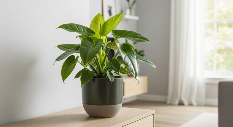 a healthy philodendron plant displayed in a bright modern living room, for philodendron splendid
