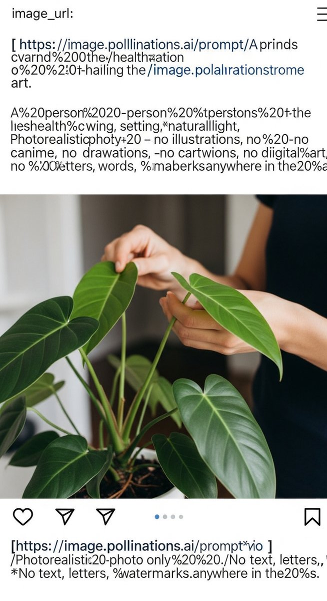 hands touching the leaves of a healthy philodendron plant