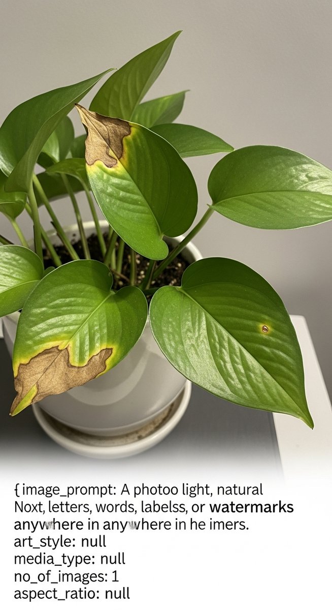 a pothos plant with several leaves showing brown spot damage