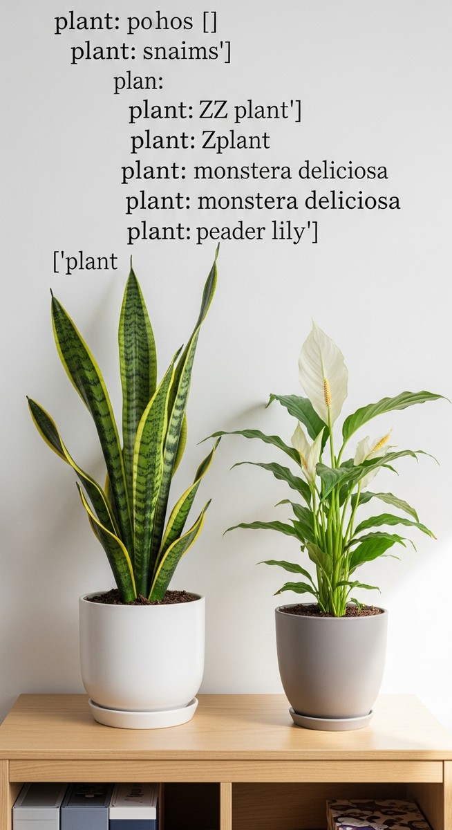 houseplants including a pothos plant grouped together in summer