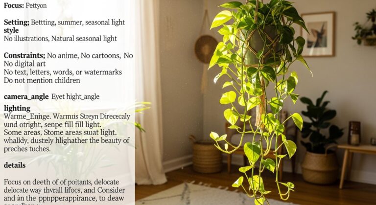 a pothos plant in a bright home interior in summer, for pothos care summer