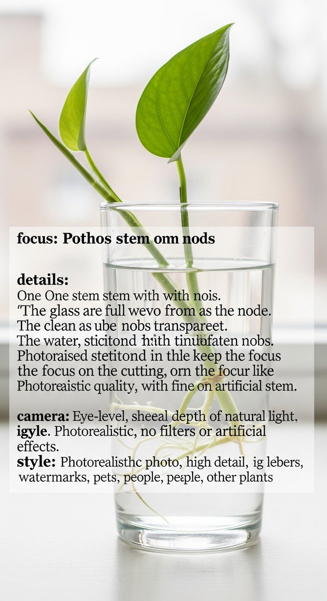 A pothos stem cutting with a node and leaf sitting in a clear glass of water