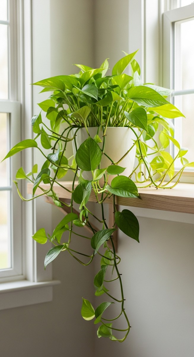 a pothos plant showing lush healthy growth after fertilizing, for pothos fertilizer