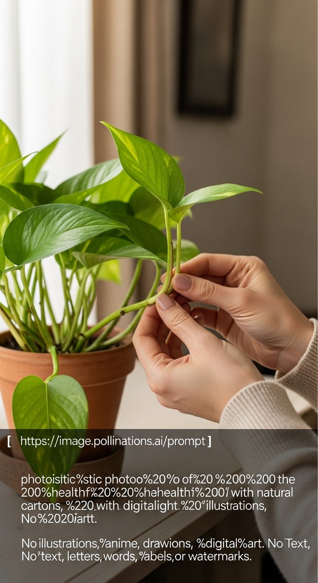 hands touching the leaves of a healthy pothos plant