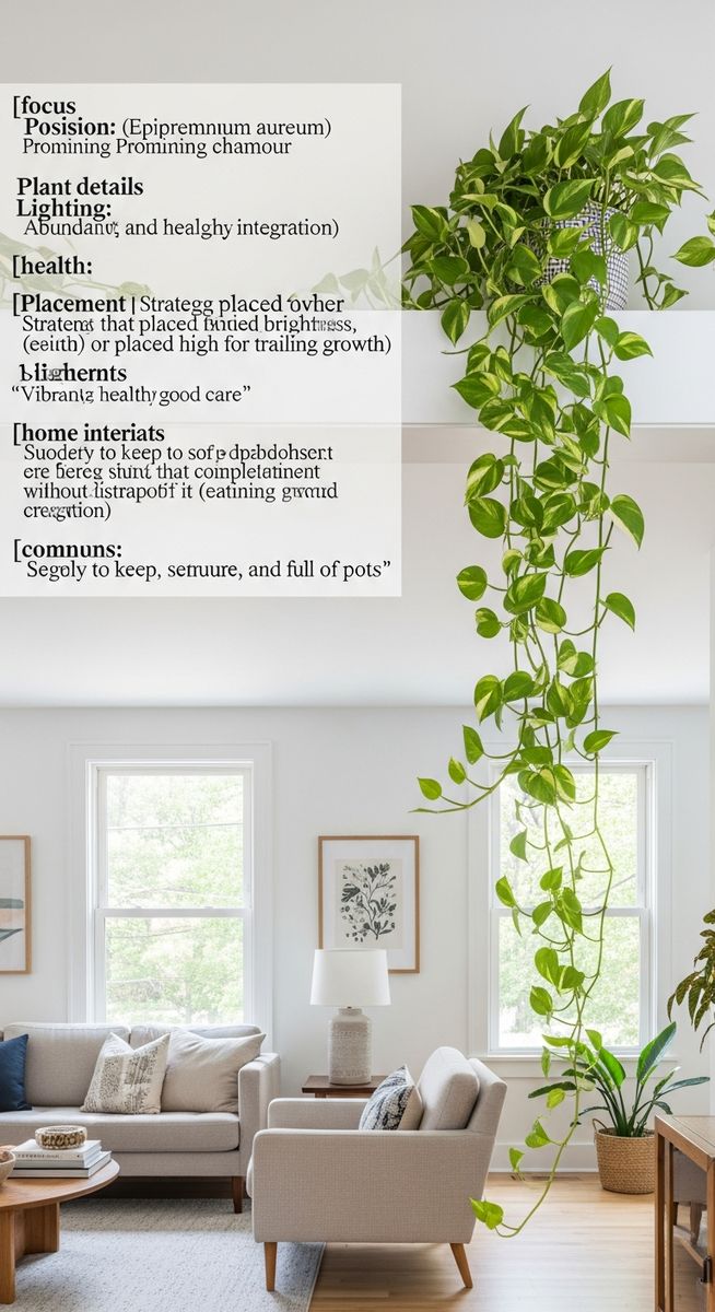 wide shot of a pothos positioned in a bright home interior