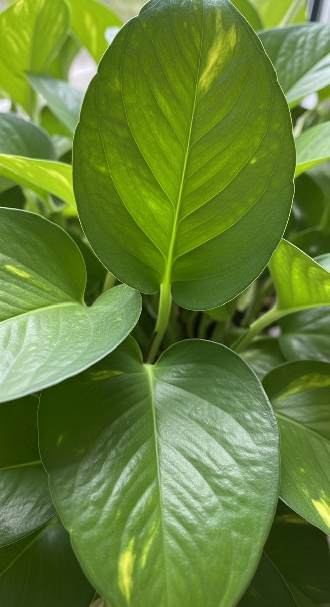 close-up of healthy pothos leaves showing vivid colour and texture, for pothos like coffee grounds