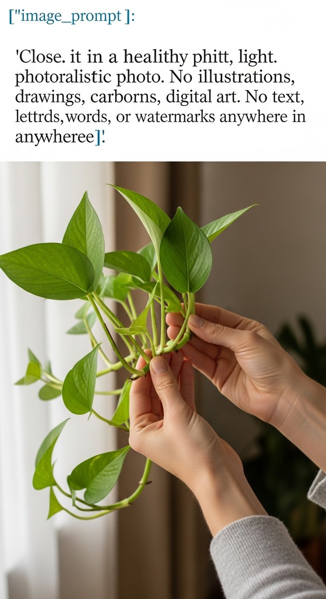 hands touching the leaves of a healthy pothos plant