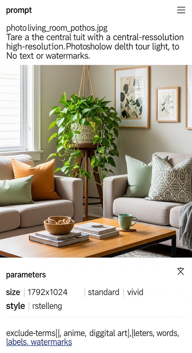 a large thriving pothos plant as a living room focal point, for pothos njoy