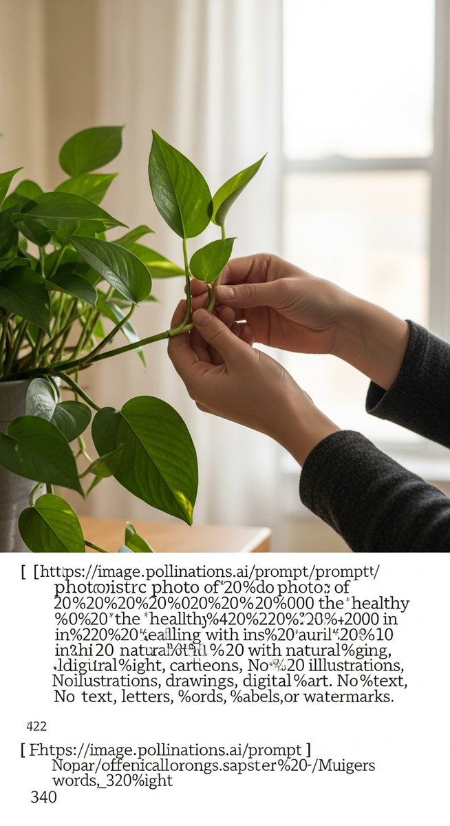 hands touching the leaves of a healthy pothos plant