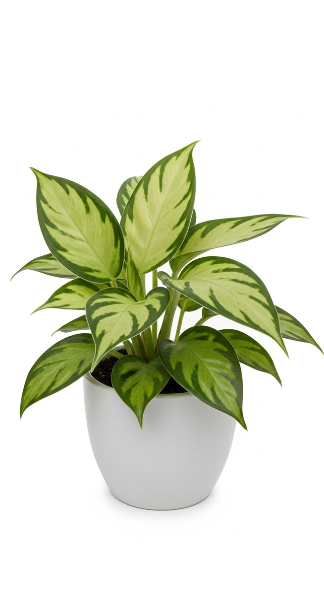 A pothos plant in a pot with very few leaves and sparse vines