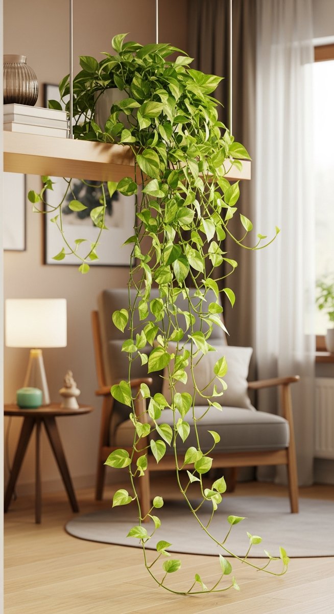a well-grown pothos plant showing its natural growth habit, for pothos types