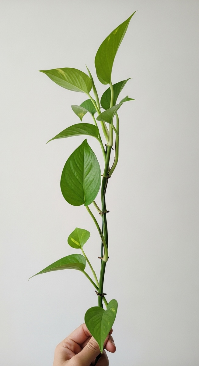 side view of a pothos plant showing its growth habit and leaf shape