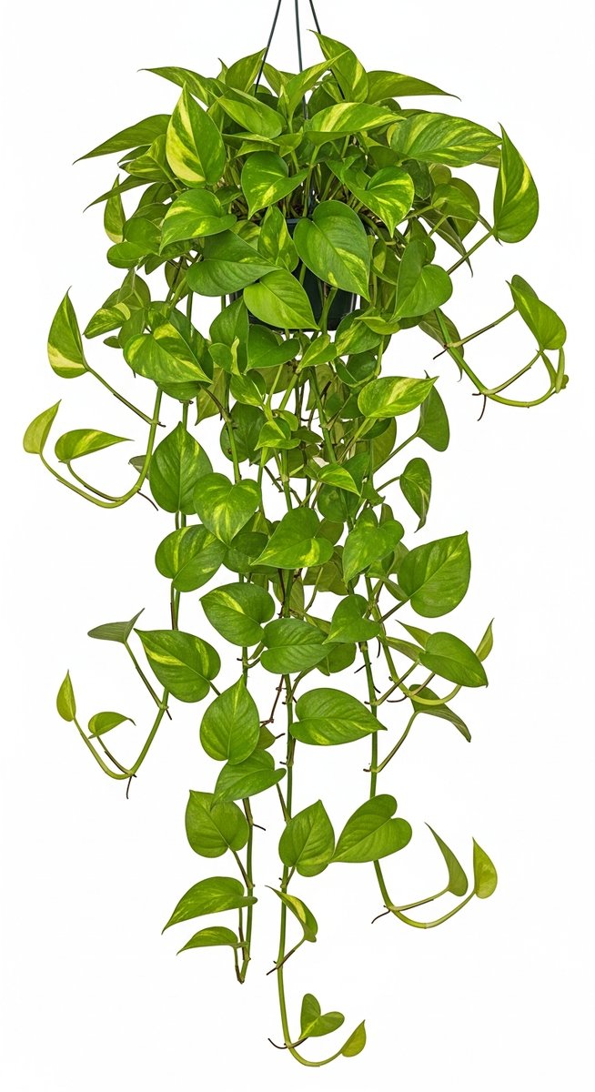 side view of a pothos plant showing its growth habit and leaf shape