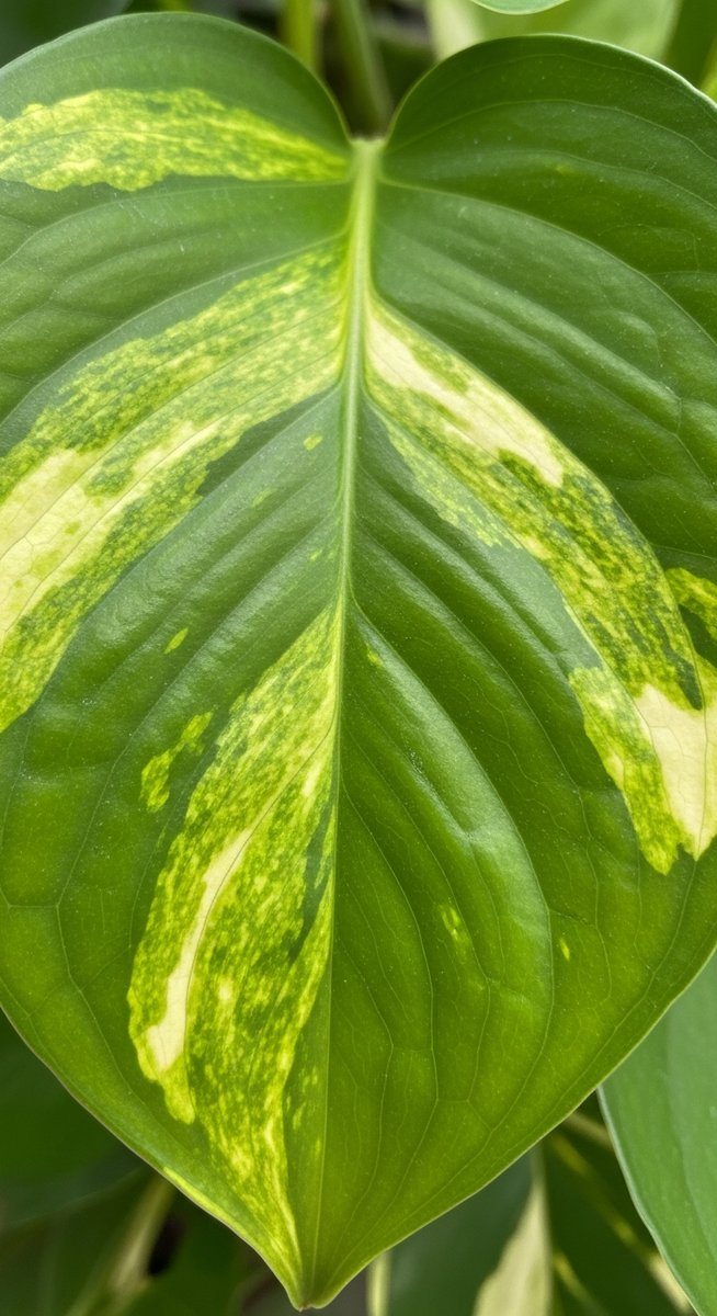 close-up detail of pothos leaf texture colour and markings