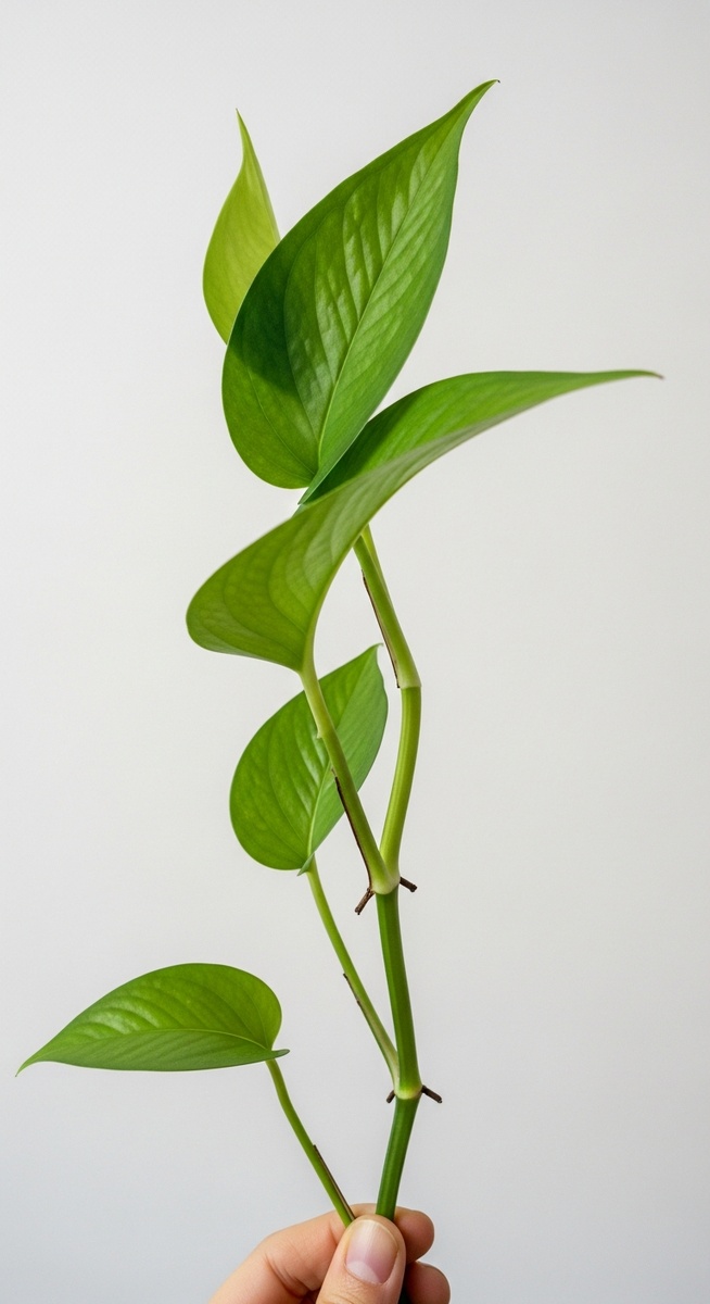 side view of a pothos plant showing its growth habit and leaf shape