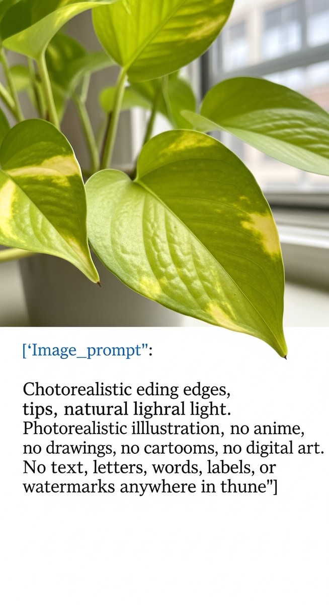 close-up of a pothos leaf with yellowing edges and tips