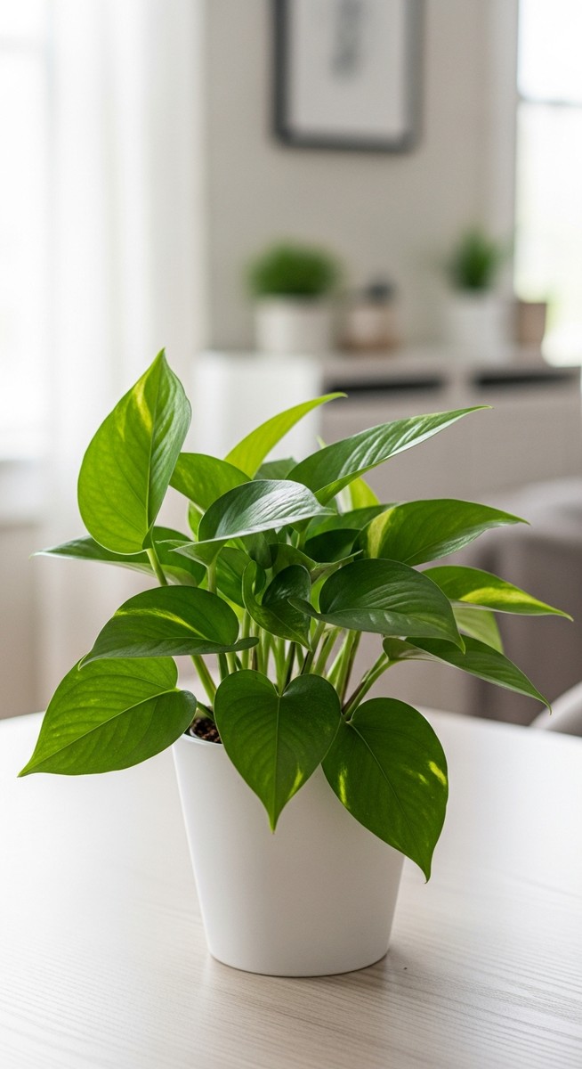 a freshly pruned pothos plant looking neat and tidy