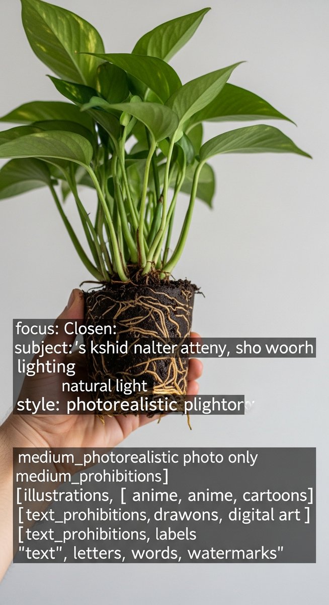 close-up of a pothos plant's root ball exposed after removing from its pot