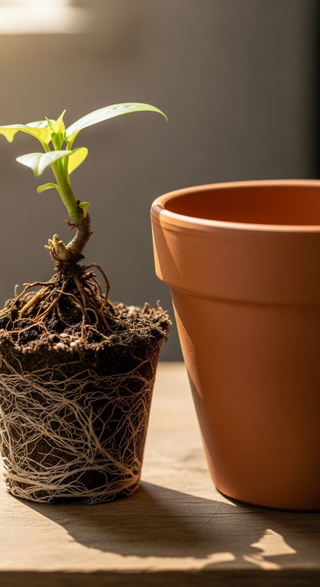 a mistakes plant in a small pot beside a larger empty pot