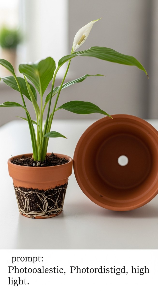 a peace lilies plant in a small pot beside a larger empty pot