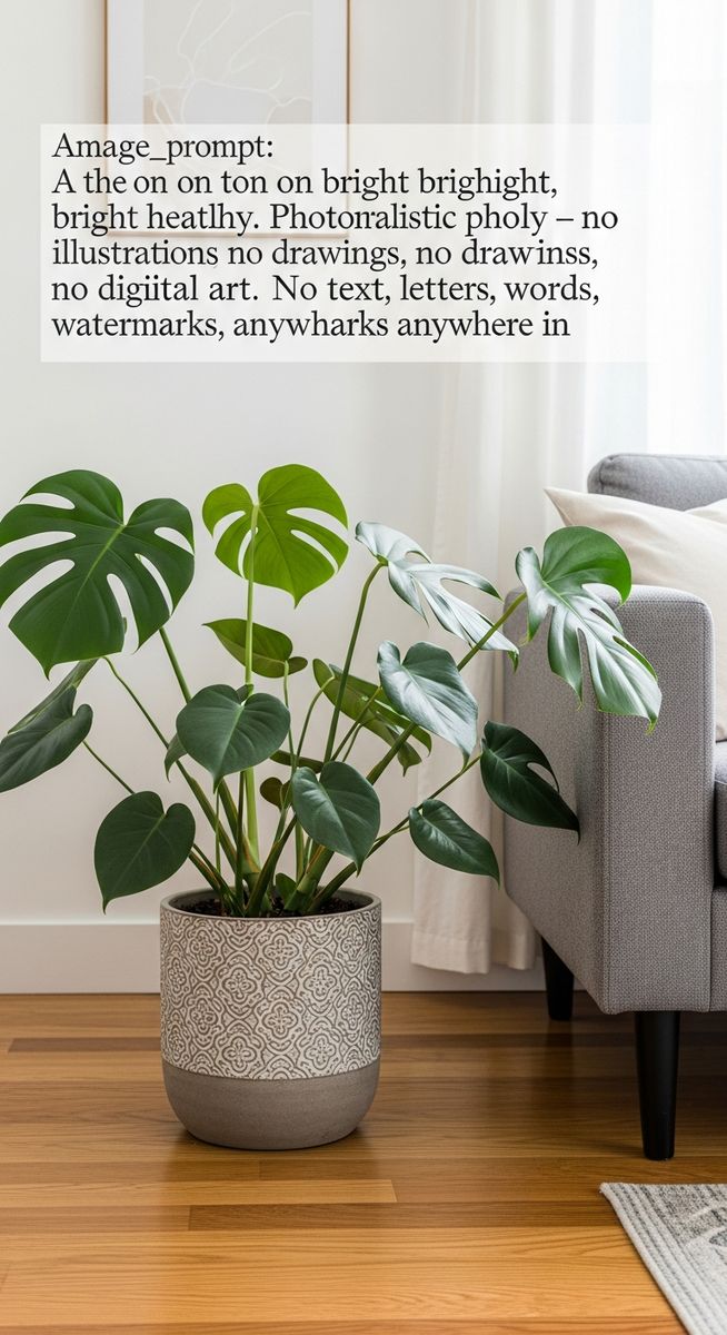 a monstera plant in a decorative pot on a wooden floor