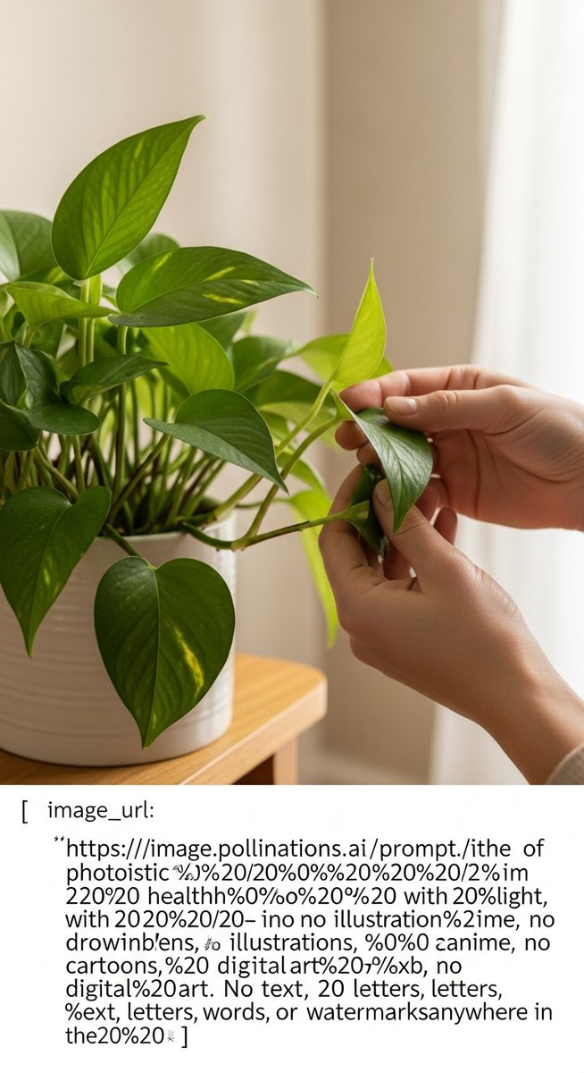 hands touching the leaves of a healthy pothos plant