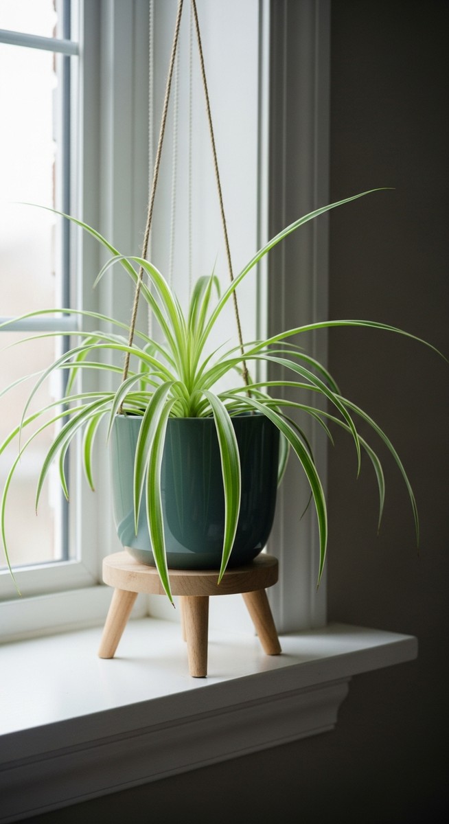 a spider plant plant brightening up a home interior