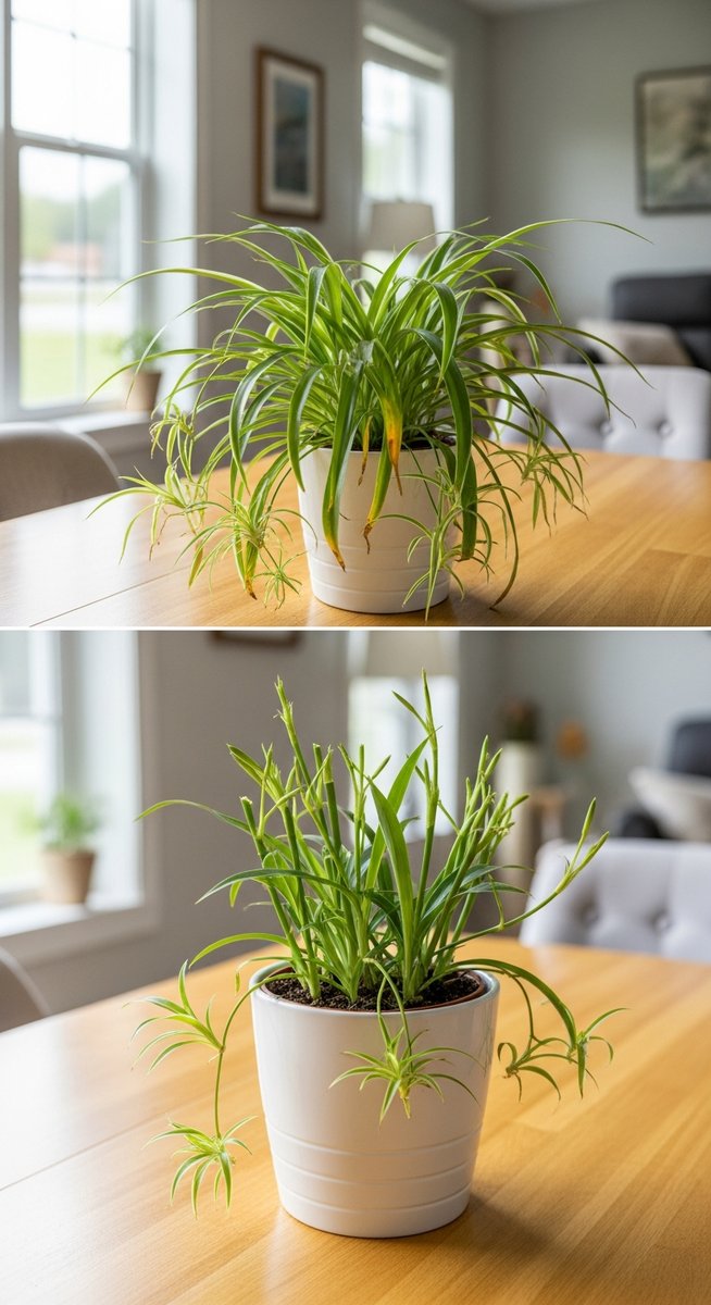 a spider plant plant looking neat and well-shaped after pruning, for spider plant bonsai