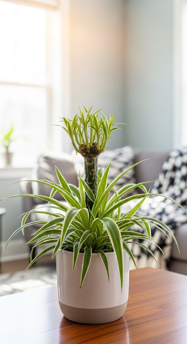 a freshly pruned spider plant plant looking neat and tidy