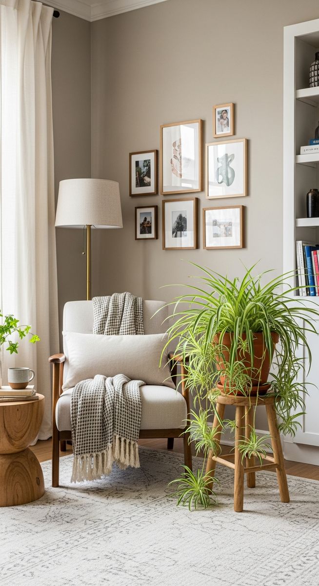 a large thriving spider plant plant as a living room focal point, for spider plant care