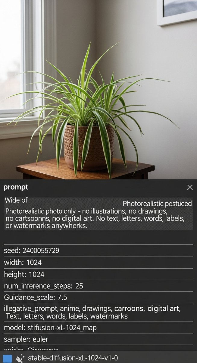 wide shot of a spider plant positioned in a bright home interior