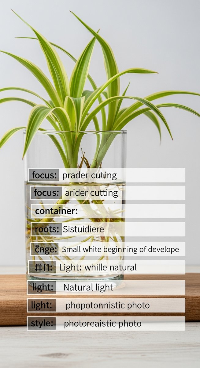 a spider plant cutting in water with white roots beginning to develop