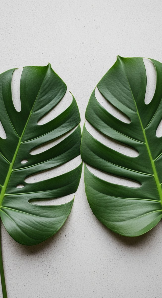 close-up of split-leaf philodendron and monstera deliciosa leaves side by side for comparison