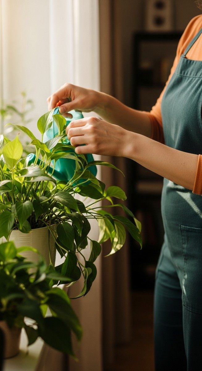 a person tending to a summer houseplant care plant in summer, for summer houseplant care