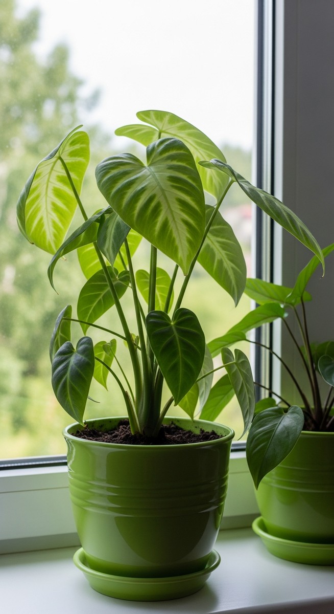a summer houseplants plant on a windowsill in summer, for summer houseplants