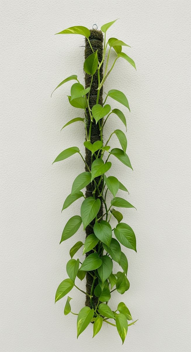 A pothos plant with its vines trained to climb up a trellis or moss pole attache, for train pothos climb