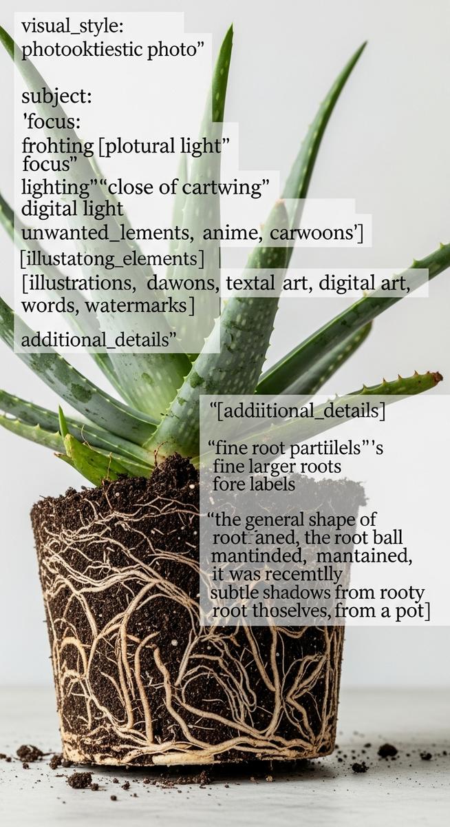 close-up of a aloe vera plant's root ball exposed after removing from its pot