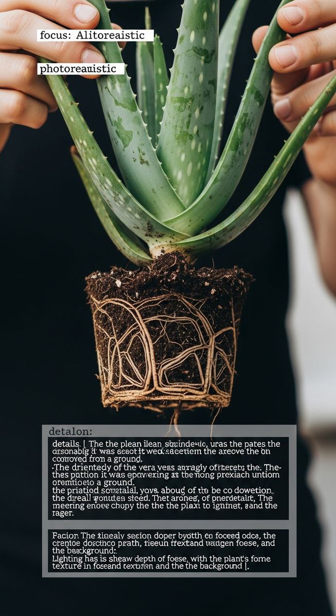 a aloe vera plant held with roots visible ready to go into a new pot, for transplant aloe vera plant