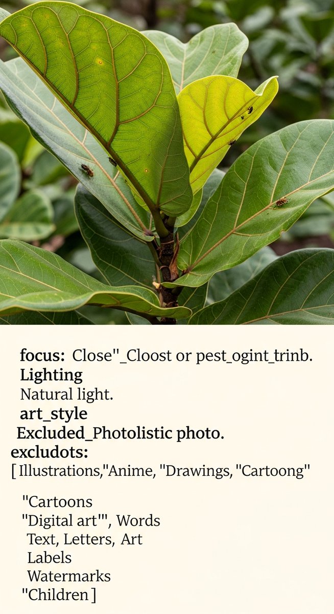 close-up of the underside of fiddle leaf fig leaves showing pest insects