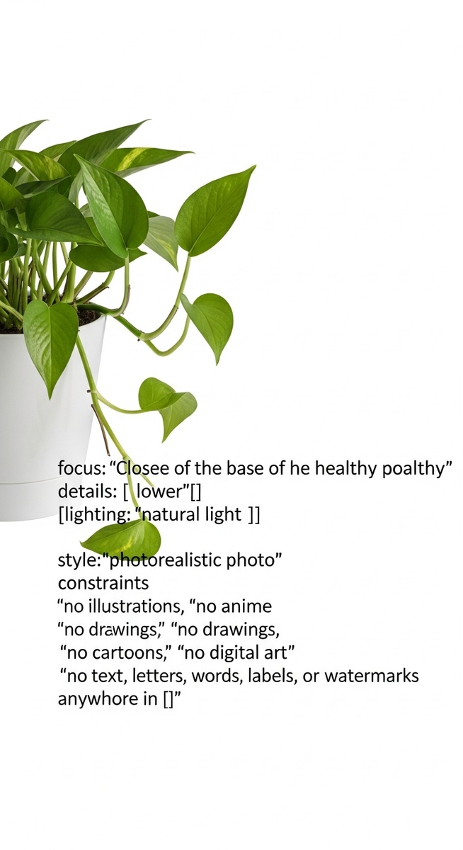 close-up of the base and lower leaves of a pothos plant, for variegated pothos