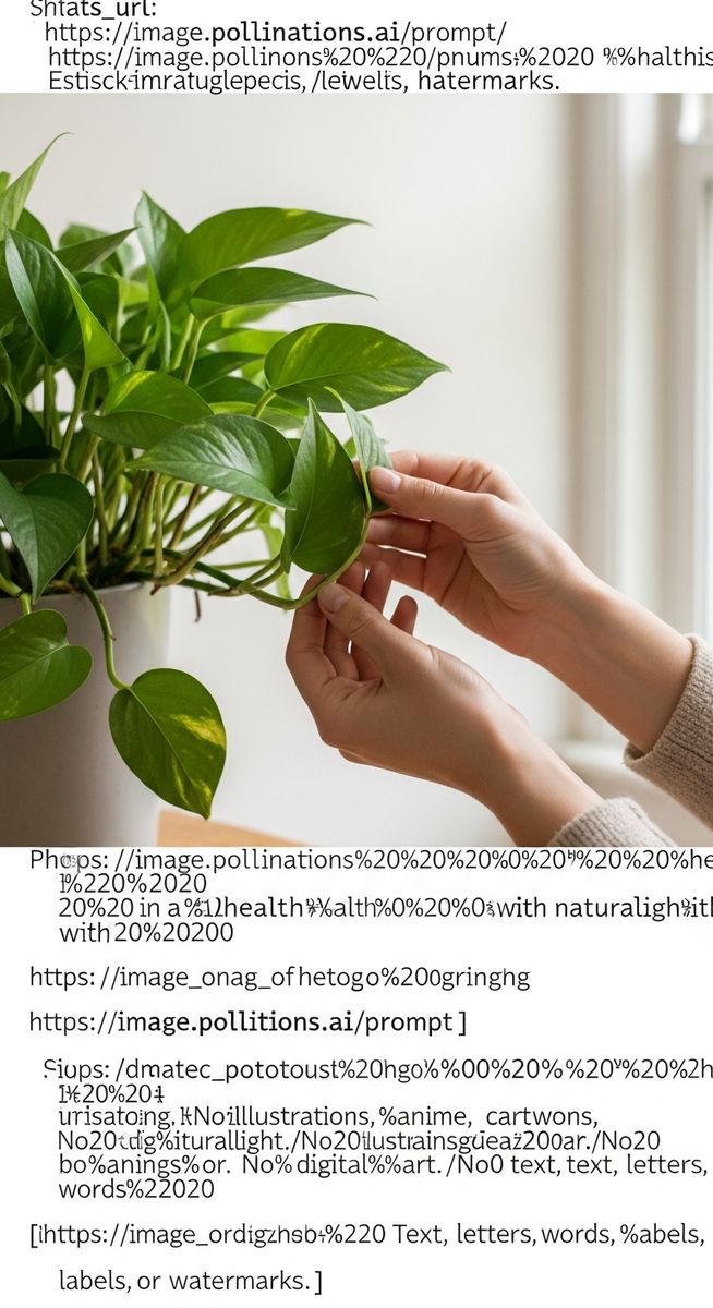hands touching the leaves of a healthy pothos plant
