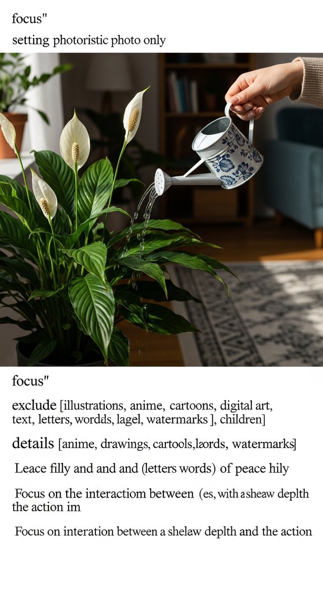 a person watering a peace lilies plant with a watering can, for watering peace lilies