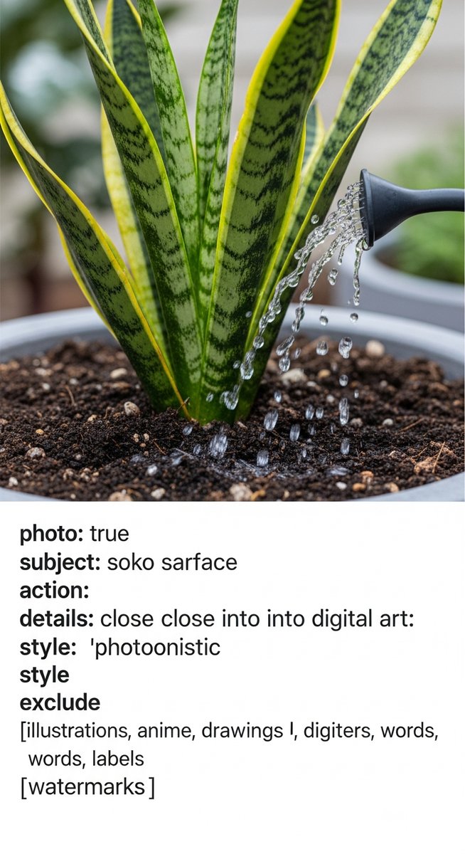 close-up of water soaking into the soil of a snake plant plant, for watering snake plants