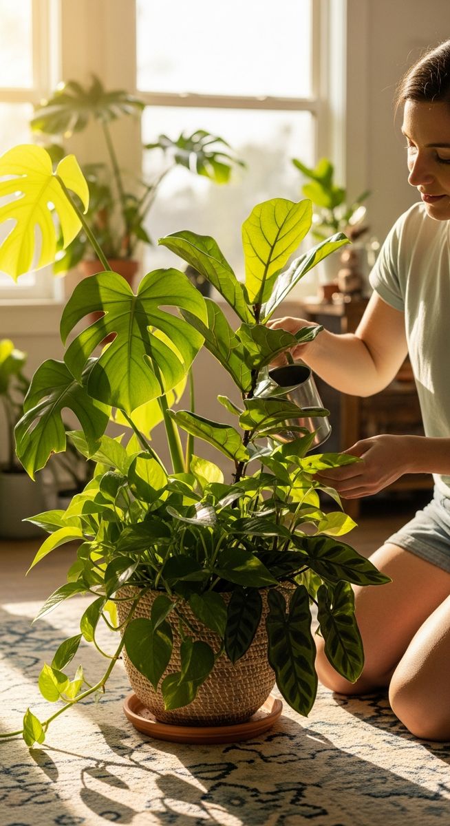 a person tending to a mixed houseplants plant in summer, for what not to do houseplants summer